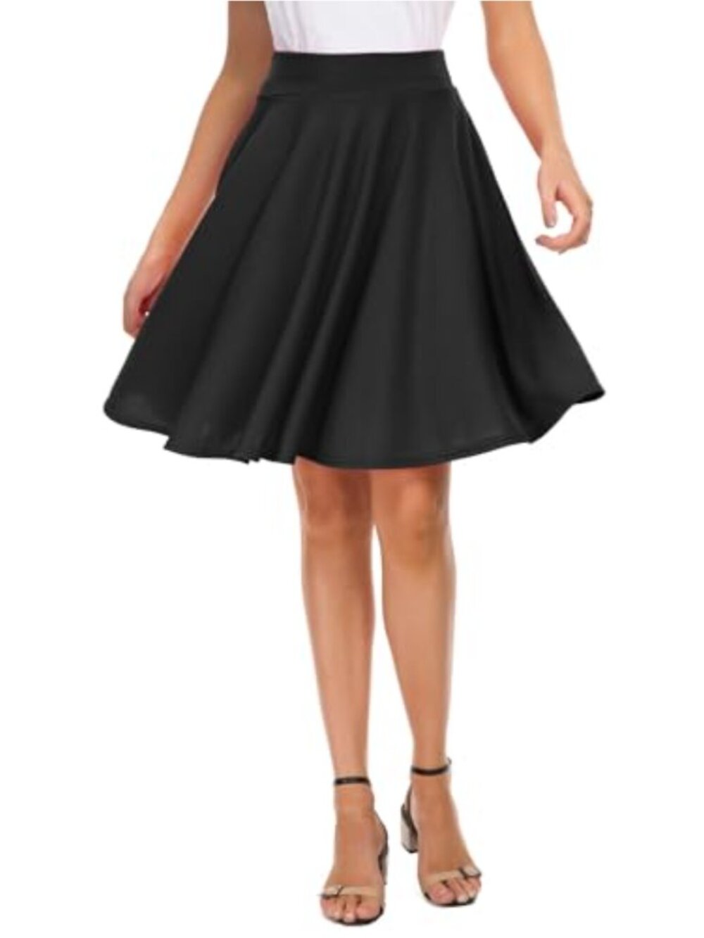 Women's Stretchy Flared Midi Skater Skirt A-Line Pleated